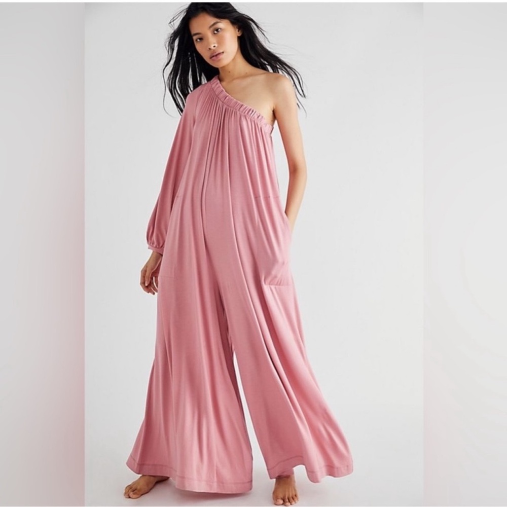 EUC Small FP Beach Sunday Stroll One-Shoulder Rose Pink Jumpsuit!